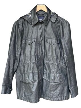 Madewell Women’s Oil Coated Road Tripper Jacket w/ Hood | Black | Size S